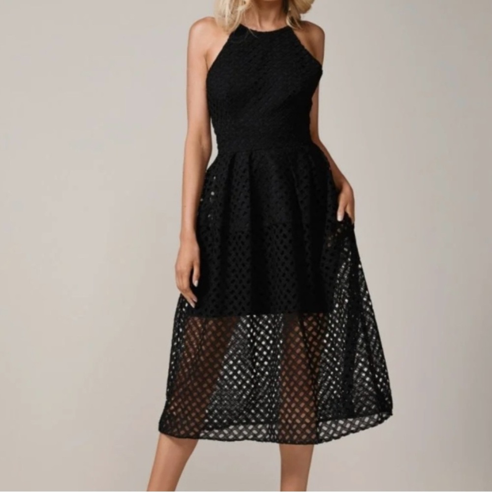 NICHOLAS Black Lattice Ball Dress Size 8 holiday open party formal - Picture 4 of 14